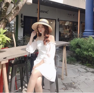 Đầm trễ vai hai dây trắng