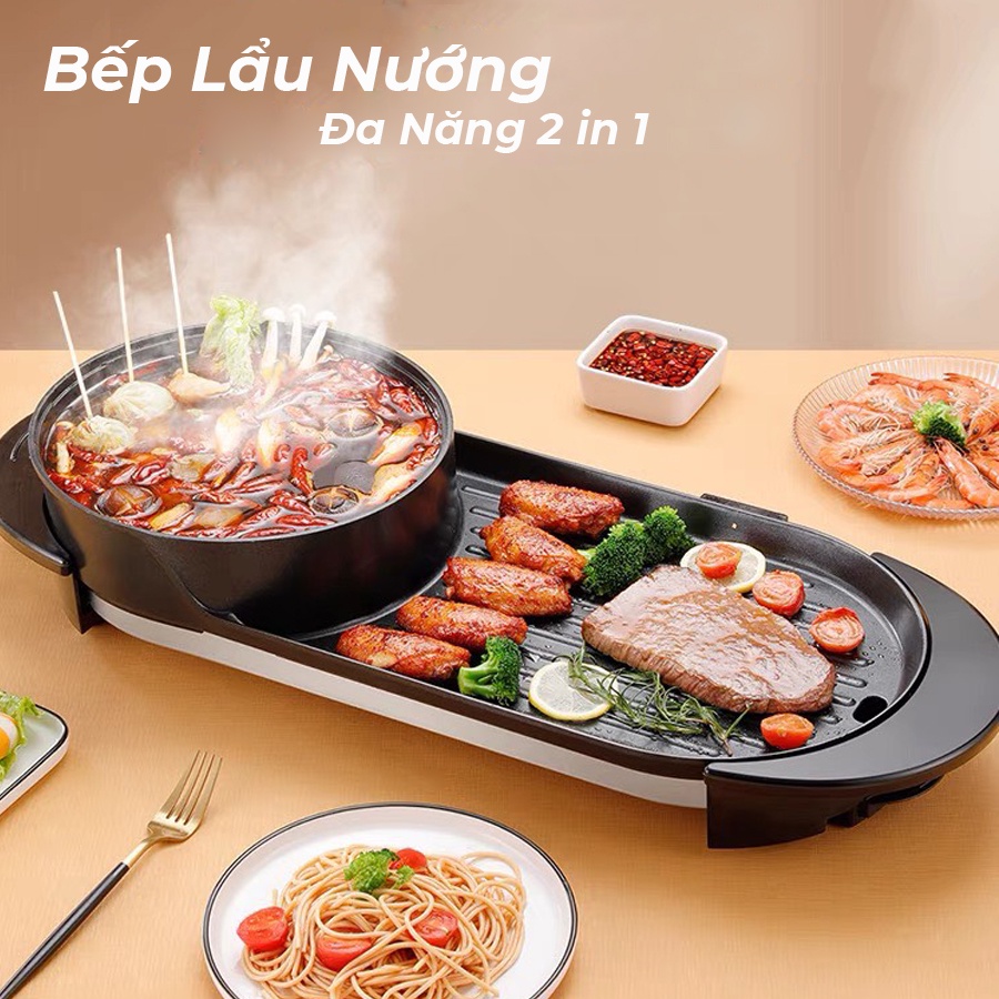 Bếp lẩu nướng đa năng 2in1 [BH 12 Tháng] công suất lớn 2200W phù hợp cho 4-6 người