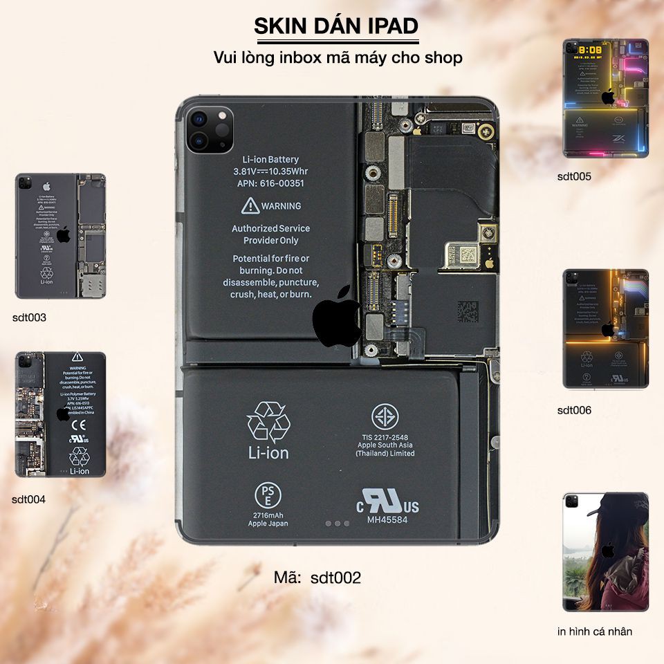 Skin dán iPad in hình trong suốt (inbox mã máy cho Shop)