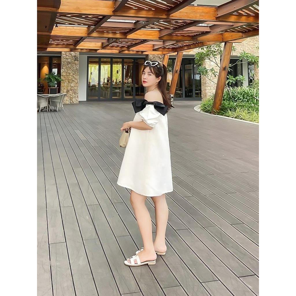 SACHIMOM - Đầm bầu tiểu thư tay phồng đính nơ vải tafta cao cấp CLEO DRESS