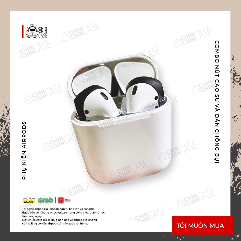 Combo 2 Nút Bọc Tai Cao Su Và Miếng Dán kim Loại Chống Bụi Bảo Vệ Tai Nghe Airpods 1&2 - Chin Chin Shop