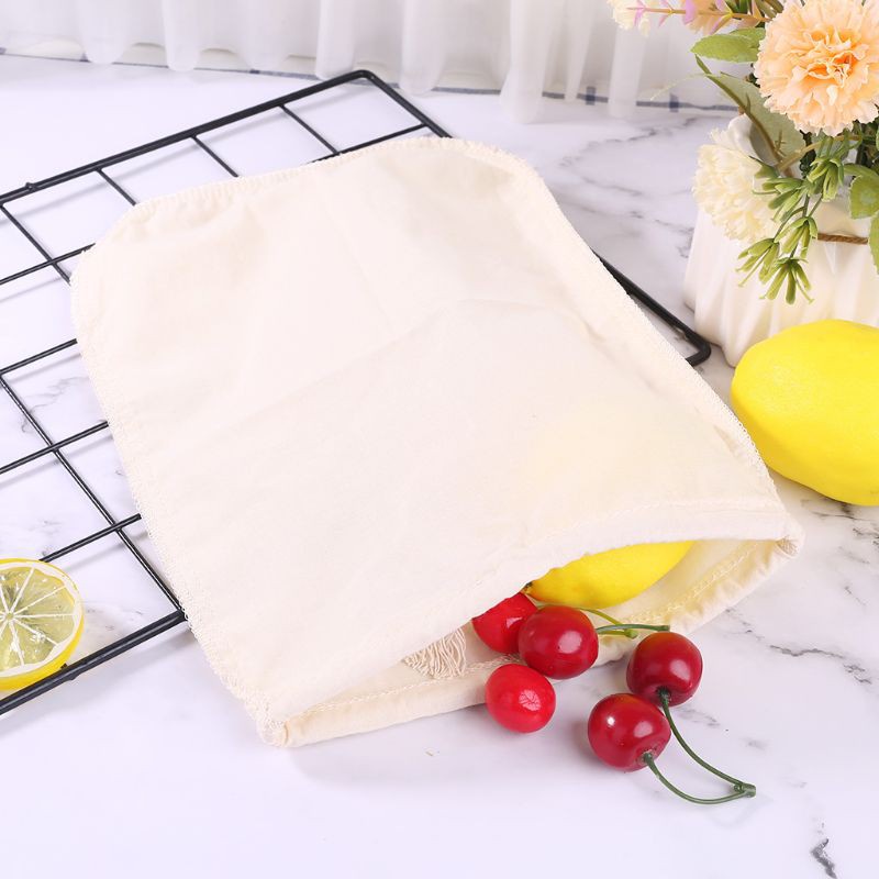 VA   Reusable Cotton Nut Milk Bag Drawstring Fine Net Mesh Filter Bag Food Strainer for Soybean Tea Cold Brew Coffee Fruit Juice Soup