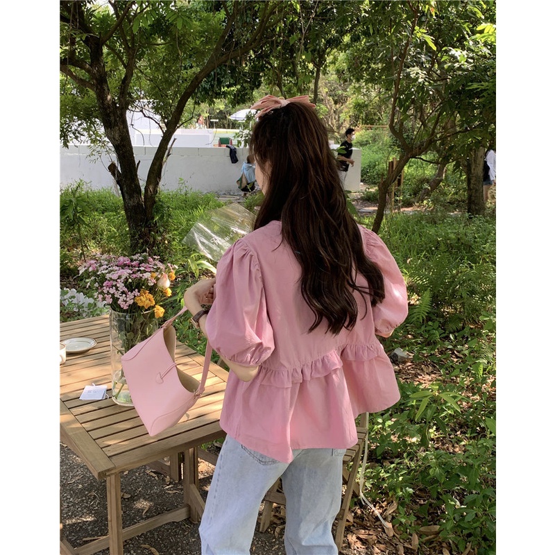 Áo Kiểu Tay Phồng Cổ Chữ V Dáng Rộng Thiết Kế Ngọt Ngào Thời Trang Mùa Hè Mới Cho Nữ