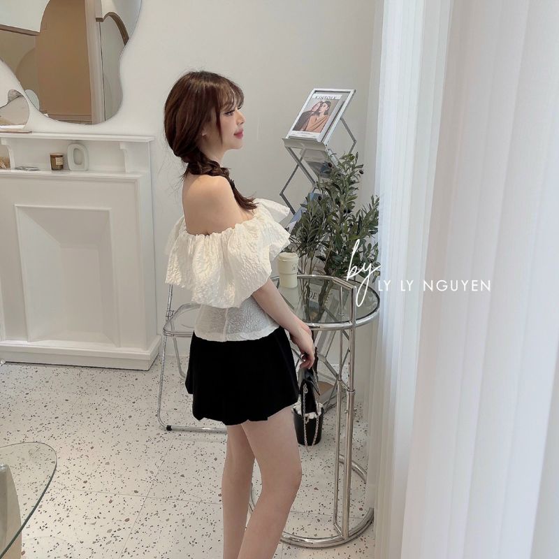 Áo gấm phồng rớt vai