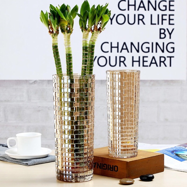 Bình thuỷ tinh vàng ánh kim cao 25 và 30cm