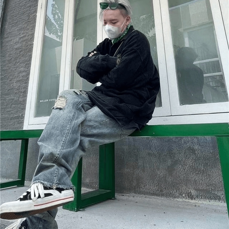 Quần Jean Dài Dáng Rộng Phong Cách Hip Hop Nhật Bản Thời Trang Cho Nam Size S-3XL