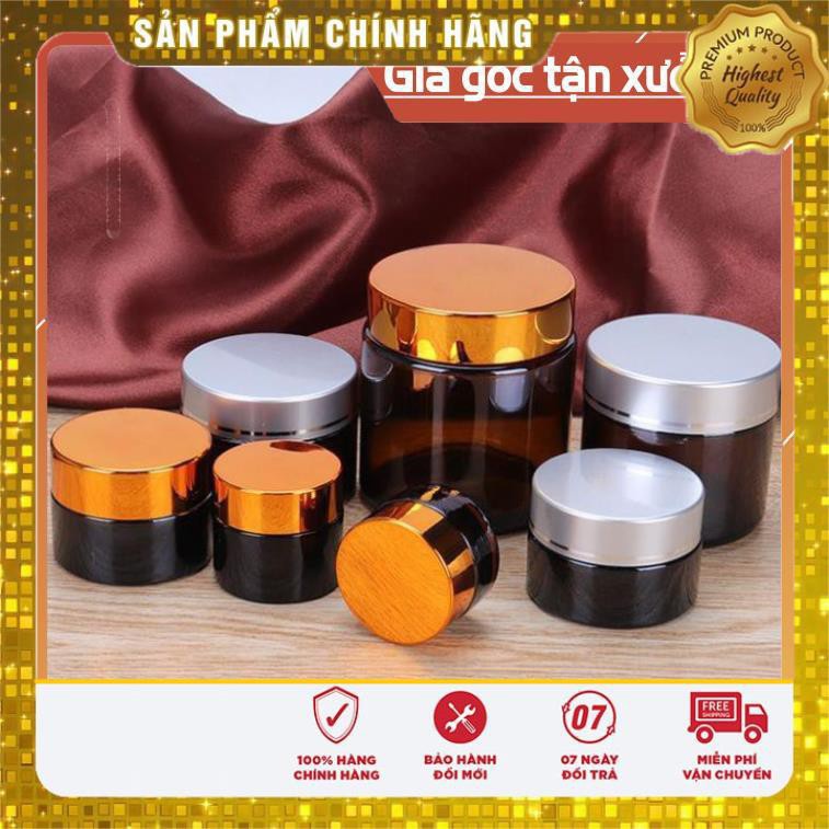 Hũ Chiết Mỹ Phẩm ❤ TRÙM SỈ ❤ Hũ Chiết Kem Thủy Tinh Nâu 50g Nắp Vàng, Bạc , lọ chiết mỹ phẩm , phụ kiện du lịch