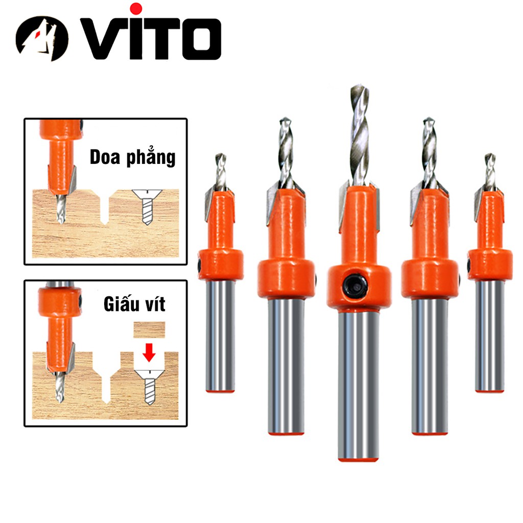 Mũi Khoan Doa Âm Vít Gỗ Vuông Góc 2 Tầng Vito Thép Hss 4341