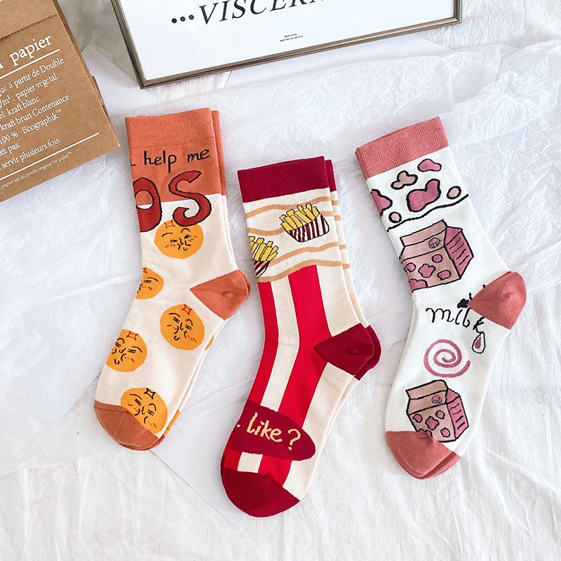 Spot sale childish shop food series Harajuku style tube socks couple models student cute all-match ulzzang casual socks