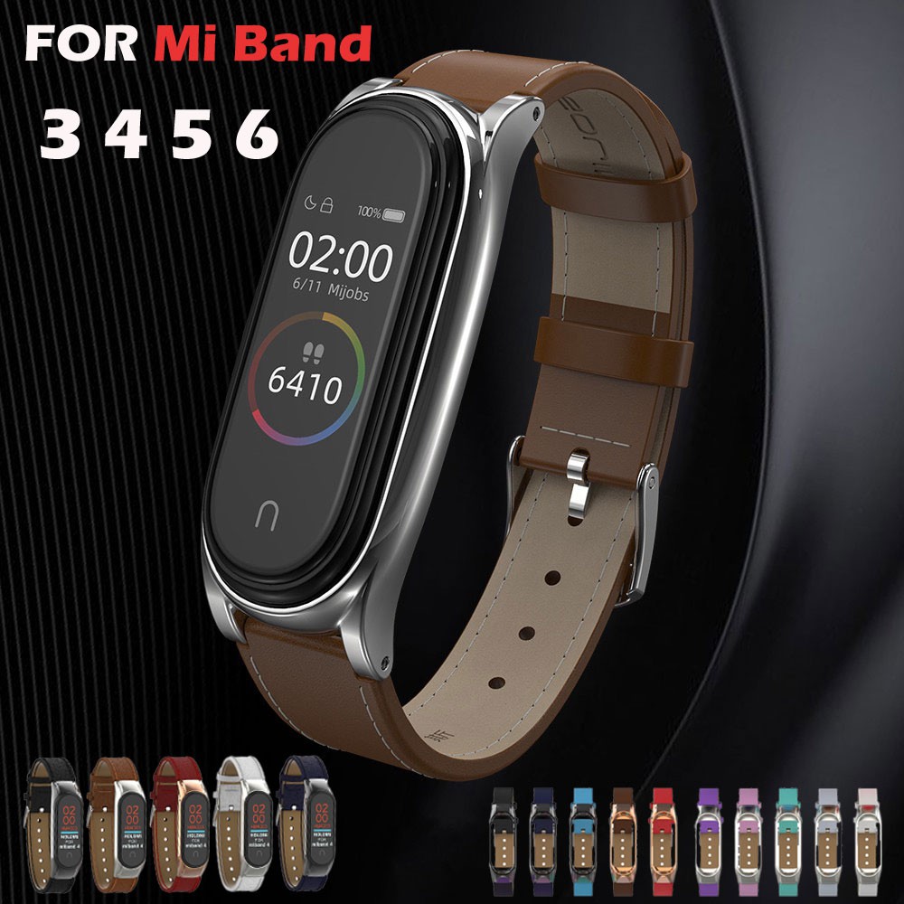 Dây đeo đồng hồ bằng da thay thế cho Xiaomi Mi Band 3 / 4 / 5 / 6