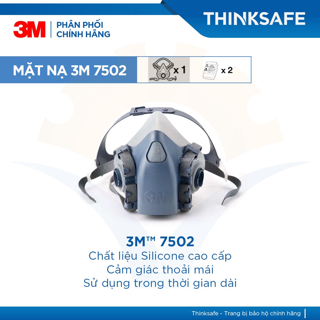 Mặt nạ phòng dịch 3M Thinksafe, tiêu chuẩn N95, phòng dịch, lọc bụi mịn pm2, bảo vệ hô hấp, 3M chính hãng -7502/7093