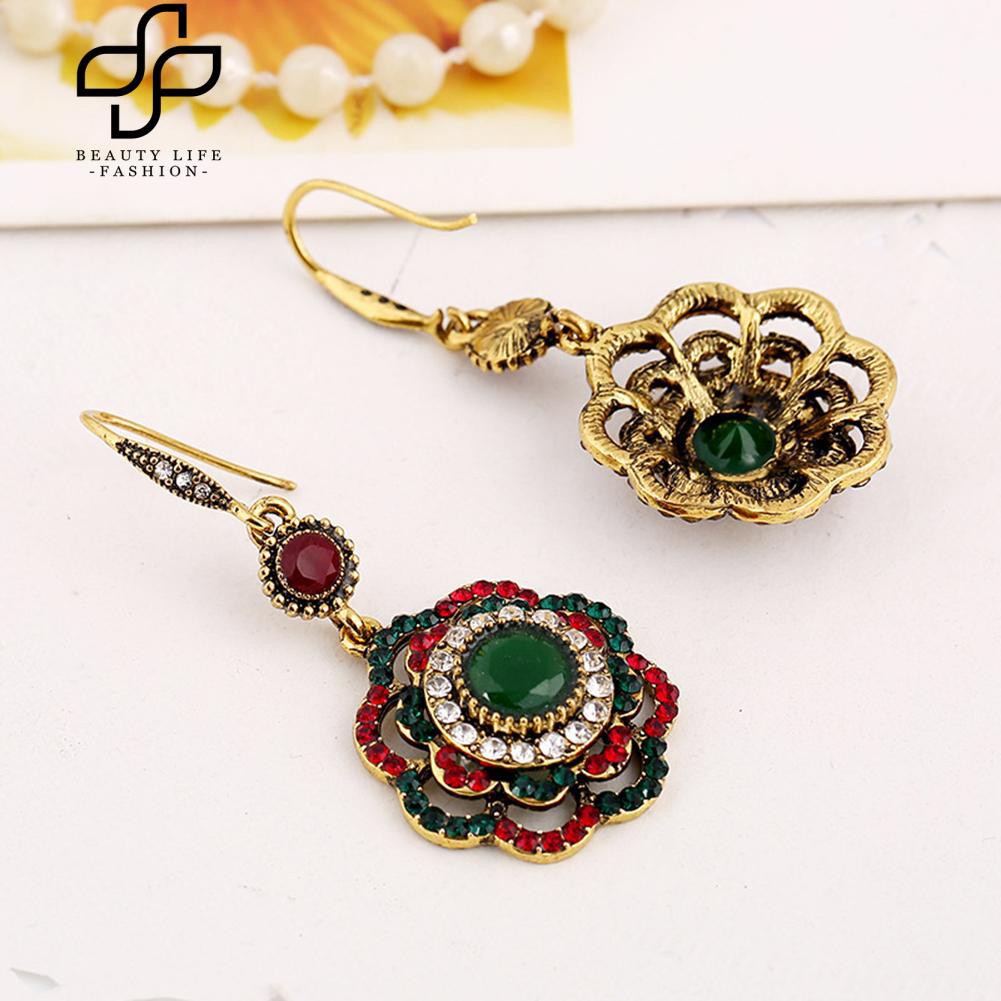 Khuyên tai dài hình hoa đính đá cho nữ