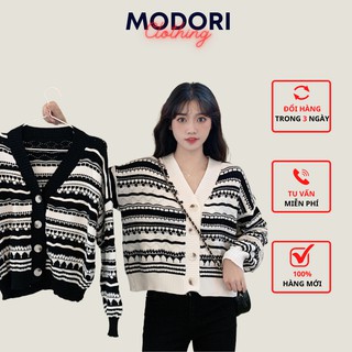 Áo khoác cardigan len nữ dài tay dệt kim thổ cẩm phong cách Hàn Quốc đẹp