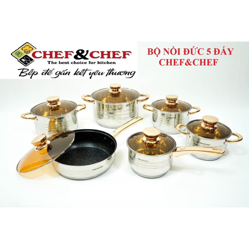 BỘ NỒI VÀ CHẢO 6 MÓN VUNG KÍNH CHEF&amp;CHEF CỰC ĐẸP ( TỔNG KHO GIA DỤNG GIÁ RẺ )