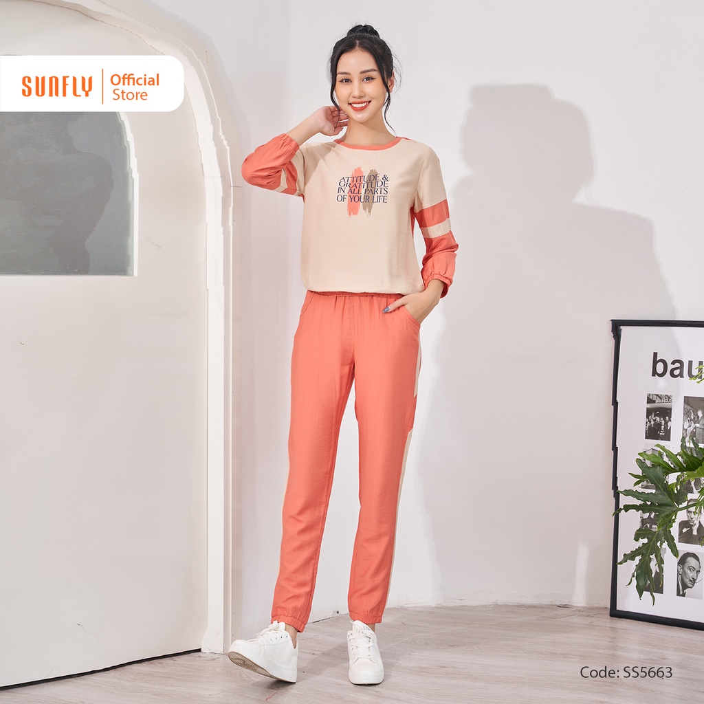 Bộ Thể Thao Linen SUNFLY Áo Tay Dài Quần Dài SS5663