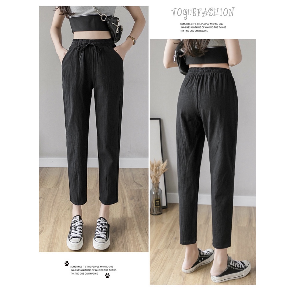 Quần đũi nữ cạp chun SHOP ME KEM quần baggy đũi lưng thun chất đũi nhẹ mát