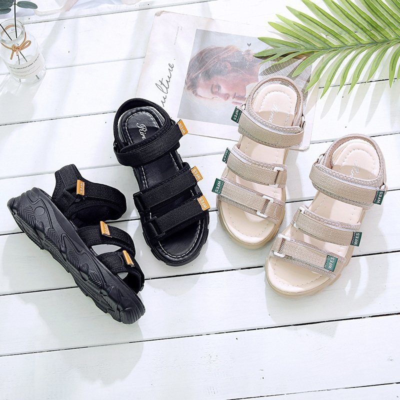 Giày sandal 💥ẢNH THẬT💥 3 quai dán đế cao chữ WFES hot 2021 ( 2 màu)