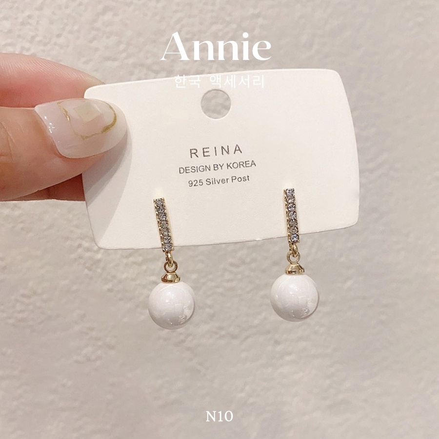 Bông tai ngọc trai nhân tạo phối đính đá thả nhẹ nhàng nữ tính ANNIE - N10
