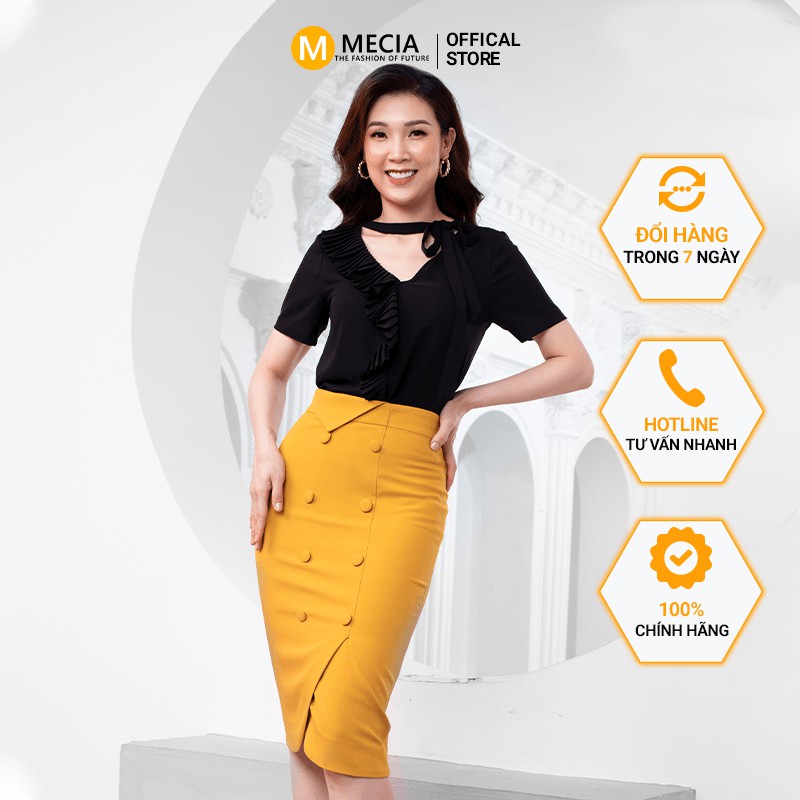 Chân váy công sở thiết kế MECIA CV180 – chân váy bút chì thiết kế xẻ tà phối cúc co giãn 4 chiều phong cách sang trọng