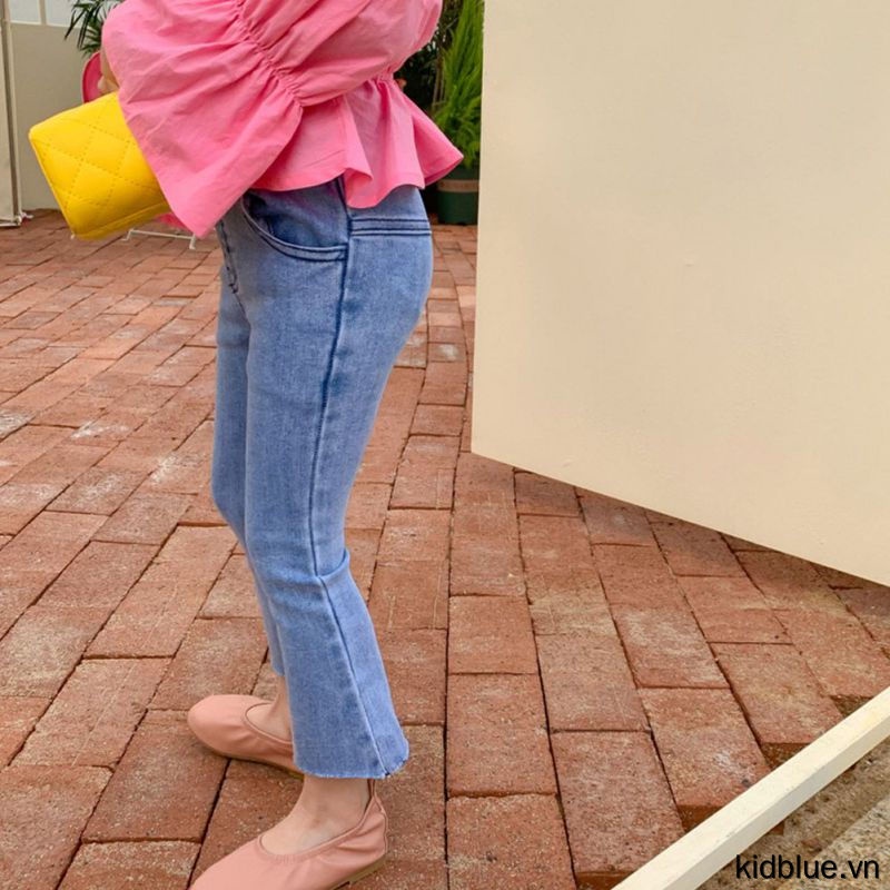 Quần jeans dài tám tấc ống suông phong cách đơn giản thường ngày cho bé gái