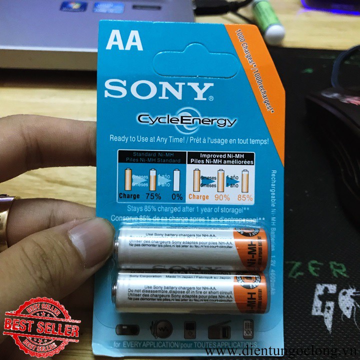 Vỉ 2 pin sạc AA và AAA Sony CycleEnergy 4600 mAh siêu khũng (giá tốt)