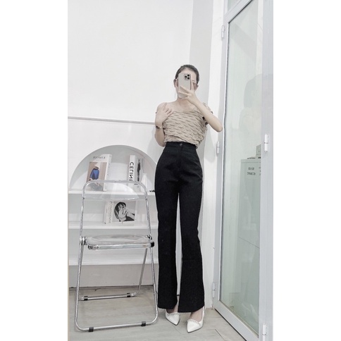 Quần Vải Tây Ống Loe Cạp Cao Chất Tuyết Mưa Dáng Dài Siêu Tôn Dáng Phong Cách Hàn Quốc Cự