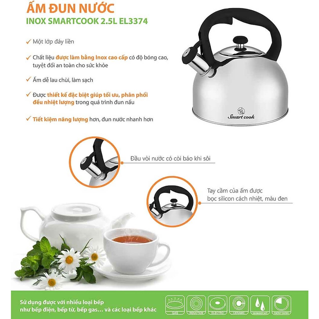 Ấm Đun Nước Inox 304 Elmich Smartcook 2.5L SM3374