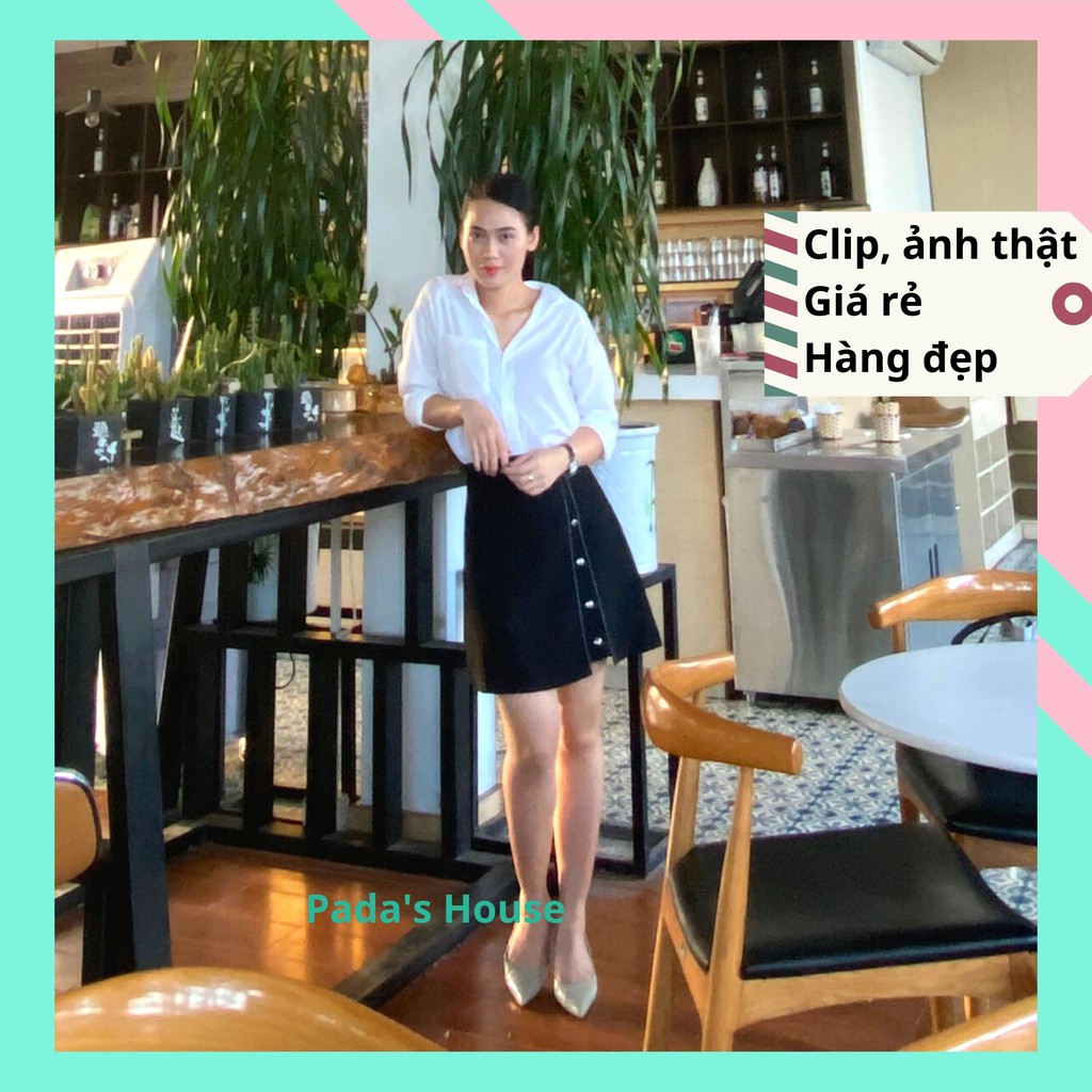 Chân váy chữ A đính cúc chỉ nổi, dáng công sở trẻ trung, màu đen [CV2] | BigBuy360 - bigbuy360.vn