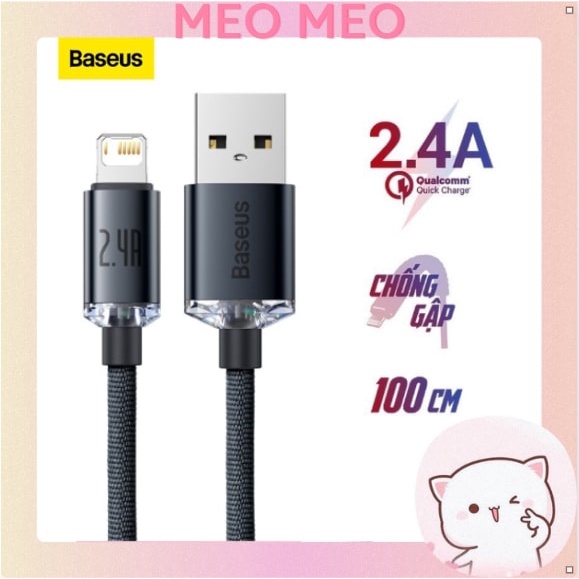 Dây Sạc Baseus CAJY0001 Hỗ Trợ Sạc Nhanh 2.4A, Cáp Sạc Baseus Dài 1M Chính Hãng Bảo Hành 12 Tháng Lỗi 1 Đổi 1