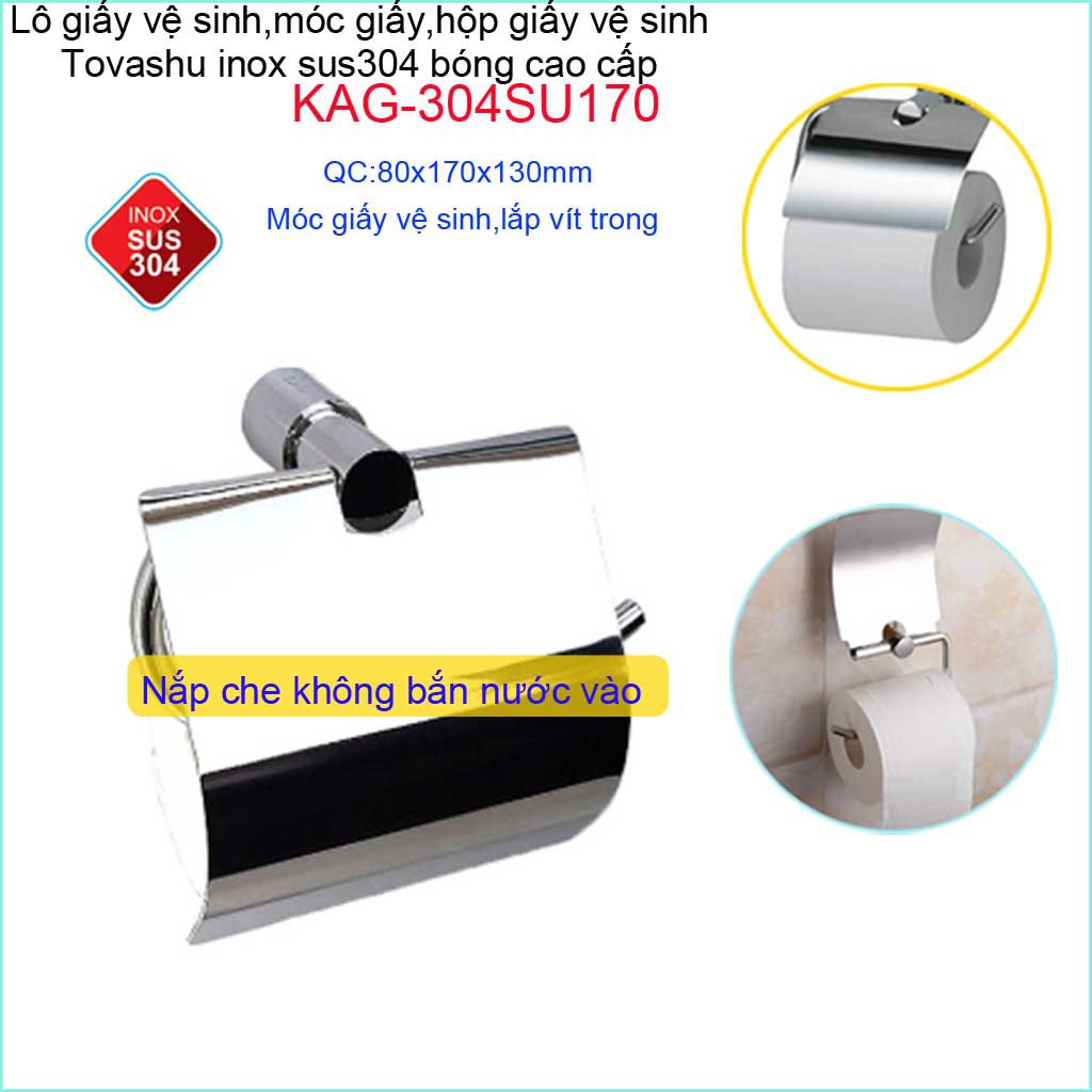 Kệ giấy nhà tắm Tovashu KAG-304SU170, hộp đựng giấy nhà vệ sinh Inox SUS304 Nhật cao cấp