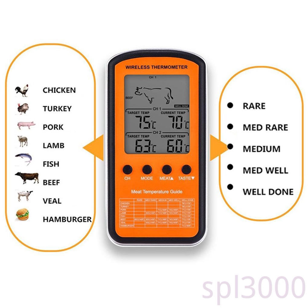 Wireless Remote BBQ Thermometer Home Dual Probe Digital Cooking Meat Food Oven Grilling Smoker Thermometer