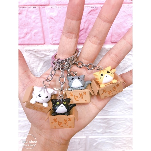 MÓC KHOÁ MÈO CON TRONG HỘP CARTON, cute dễ thương