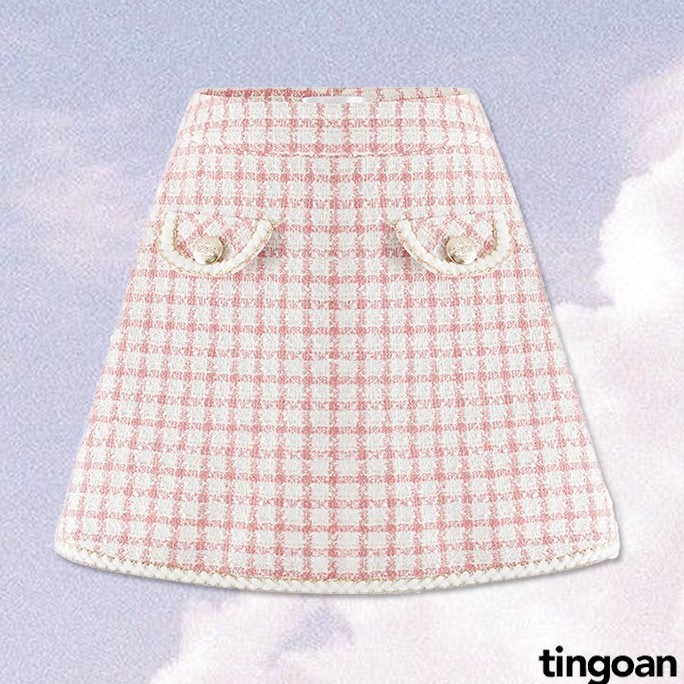 TINGOAN® - Chân váy tweed caro hồng 2 cúc cạp cao tingoan ROSIE SAKURA SKIRT/PK (có quần trong)