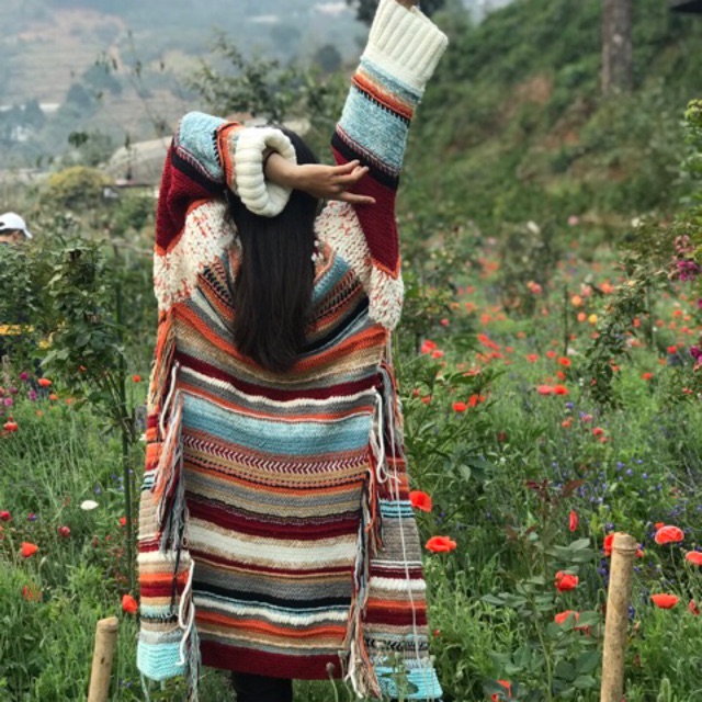 Áo choàng len đan tay phong cách Bohemian | BigBuy360 - bigbuy360.vn