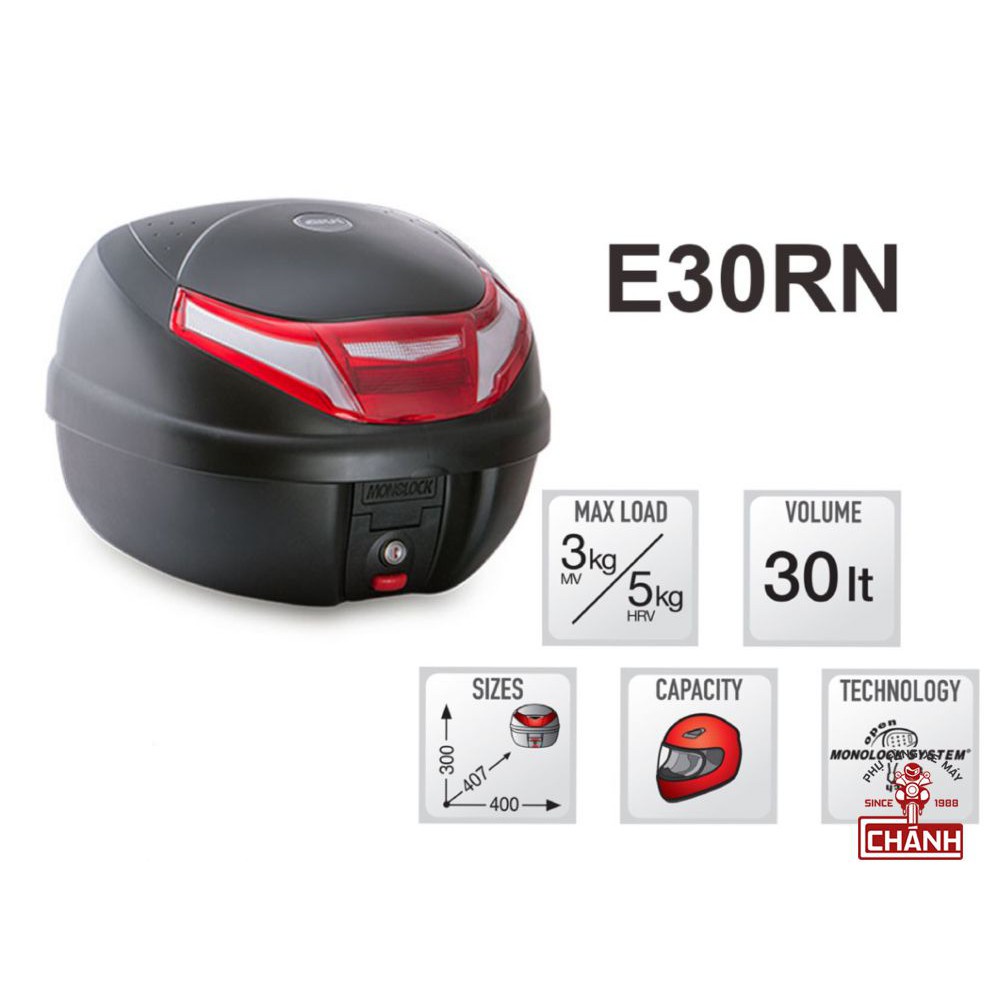 Thùng sau GIVI E30RN-S3 dung tích 30L Có đèn - Bảo hành 24 tháng