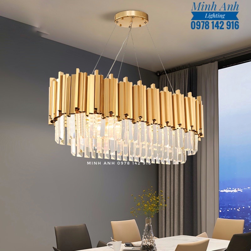 Đèn Thả Pha Lê K9 L120cm Gắn Trần Phòng Khách Bàn Ăn Sảnh Nhà Hàng Tặng Kèm Bóng LED Minh Anh