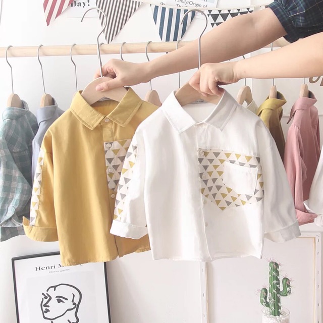 Sơ mi phối tam giác kẻ