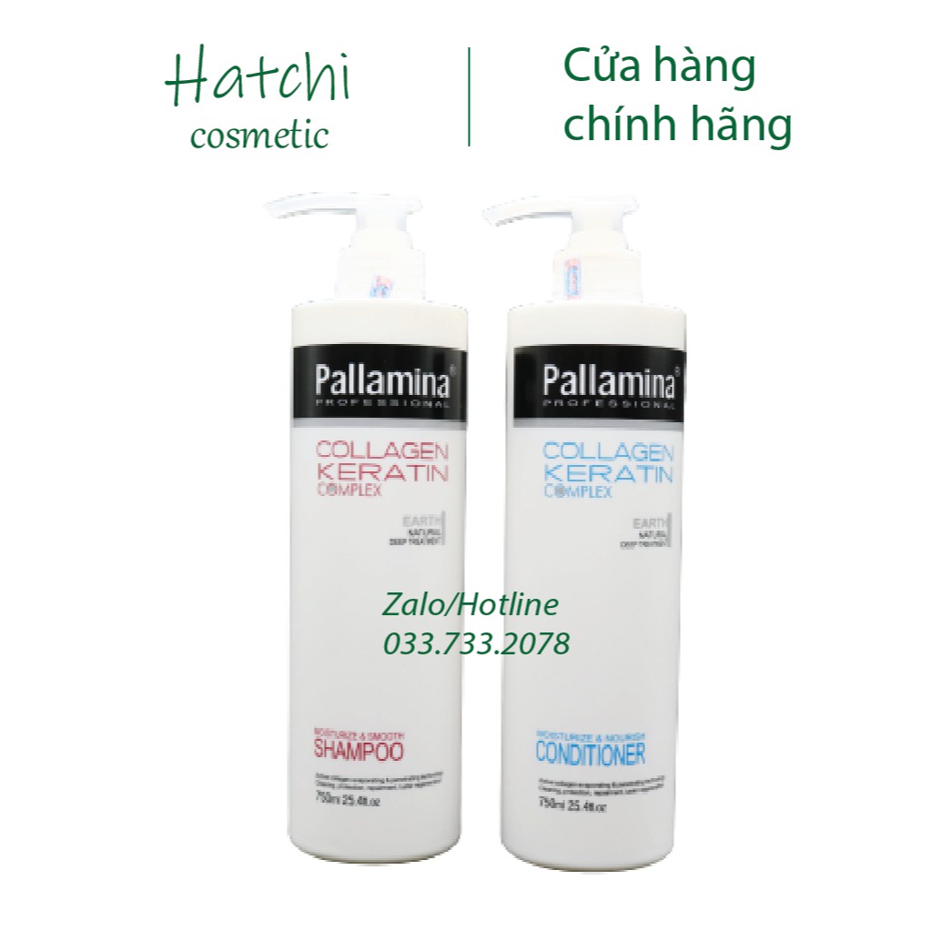 Bộ Dầu Gội Xả Phục Hồi Tóc Hư Tổn Pallamina Collagen Keratin 750ml