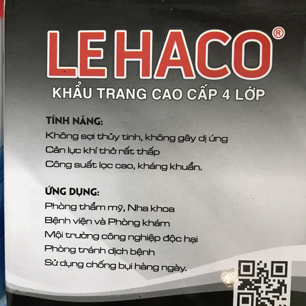 Khẩu Trang Y Tế 4 Lớp Kháng Khuẩn Cao Cấp Than Hoạt Tính LEHACO  50 cái / 1 hộp | BigBuy360 - bigbuy360.vn