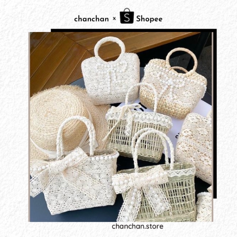 Túi Cói Ren Đi Biển Handmade