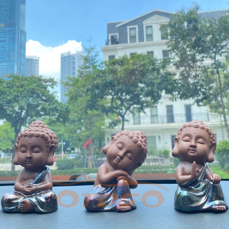 Phật thích ca mâu ni để taplo xe hơi, set phật gốm cùng liên hoa gỗ hoàng dương(ảnh thật)