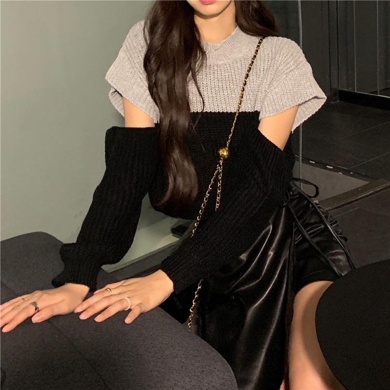 Áo Sweater Dáng Ngắn Hở Vai Kiểu Retro Hồng Kông Thời Trang Dễ Phối Đồ