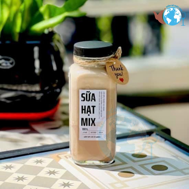 Chai Thủy Tinh Vuông 250ml Nắp Nhựa đựng các loại nước ép, detox, sinh tố, trà sữa