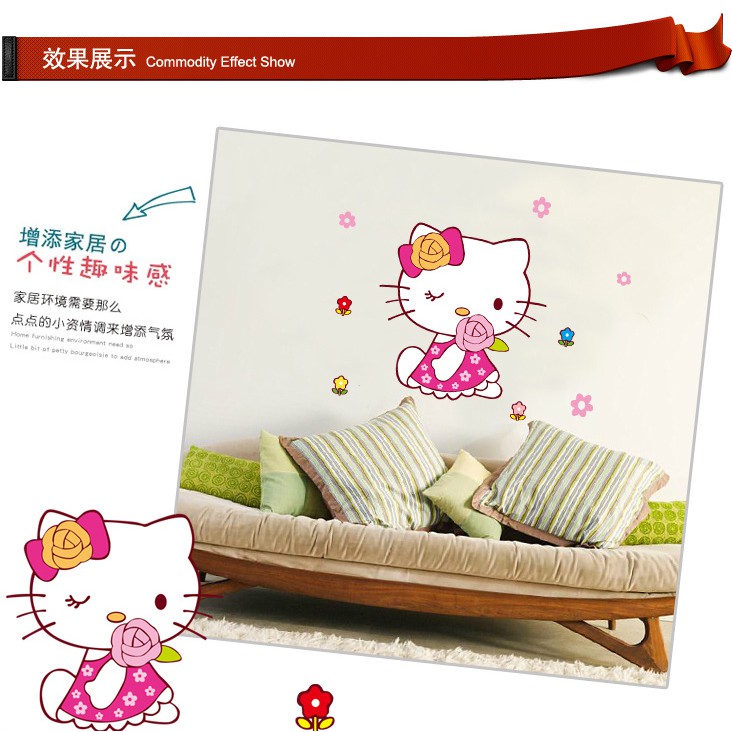 Miếng dán tường hình mèo Hello Kitty nghệ thuật dễ thương DIY trang trí phòng tắm/nhà vệ sinh gia đình