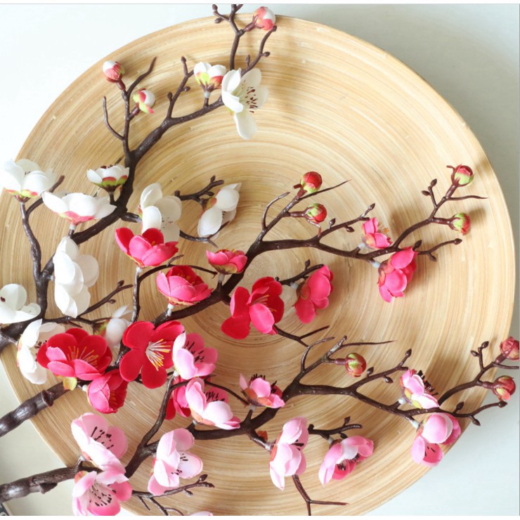 HOA ĐÀO GIẢ trang trí chụp ảnh nhiều size, cành cao đến 120cm