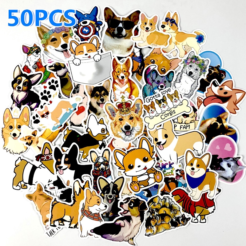 Set 50 Miếng Dán Trang Trí Tủ Lạnh Hình Chó Corgi Đáng Yêu