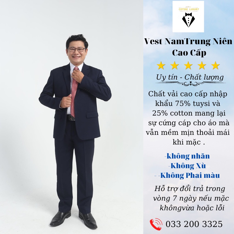 Bộ Vest trung niên, Vest trung tuổi nhiều màu chất liệu vải Tuytsi pha len cao cấp  - COTINI LUXURY