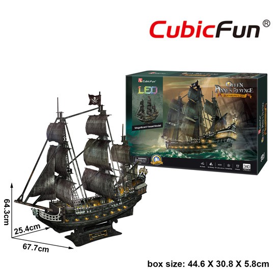 Mô hình giấy 3D CubicFun - Led Tàu Cướp Biển Queen Anne's Revenge L522h