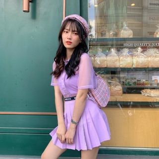 Chân váy xếp ly phối hologram Natthy Style tím