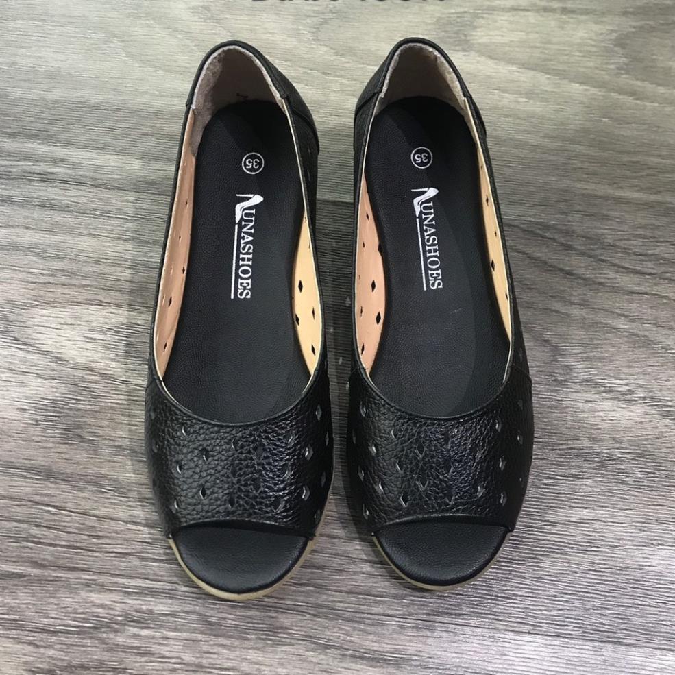 Giày đế xuồng búp bê nữ 3phân Lunashoes (24806) hở mũi da thật cao cấp dễ đi kiểu Hàn quốc nhiều màu (